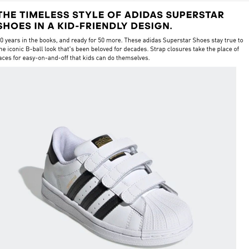 Kids Adidas Superstar Shoes - 3 Strap Closure size 11K